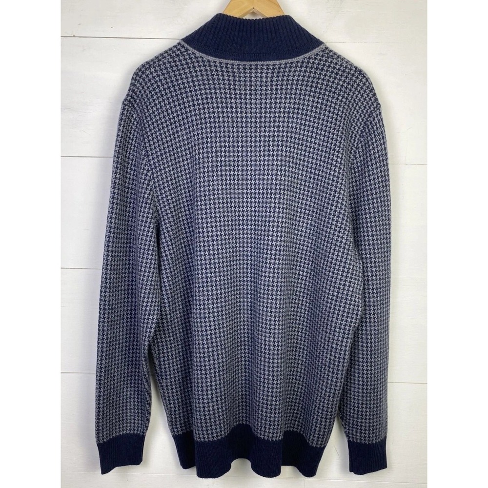 Bob Timberlake Sweater Mens L Merino Wool Blue Gray Houndstooth Pullover 1/4 Zip - Picture 3 of 7